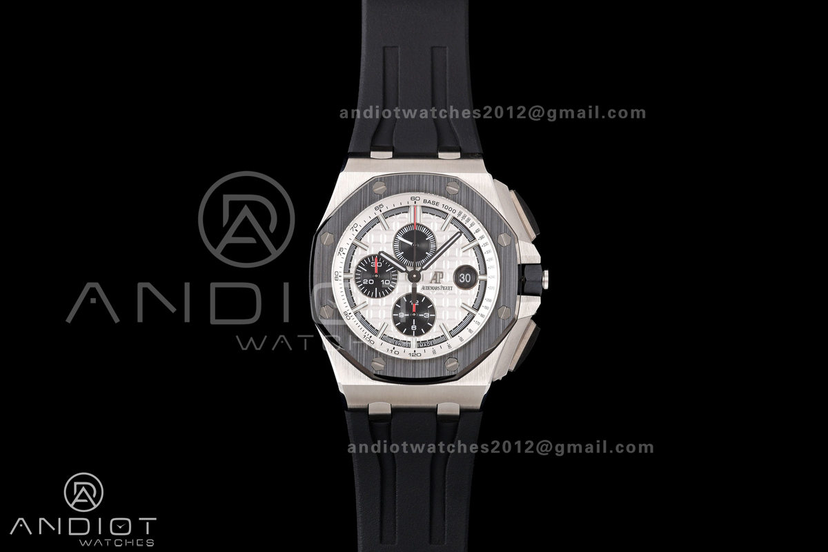 Royal Oak Offshore 44mm SS Ceramic Bezel JF 1:1 Best Edition White/Black Dial on Rubber Strap A3126